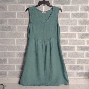 Terzo Millennio Women's Linen Sage Green V-Neck Made in Italy Dress Size Large